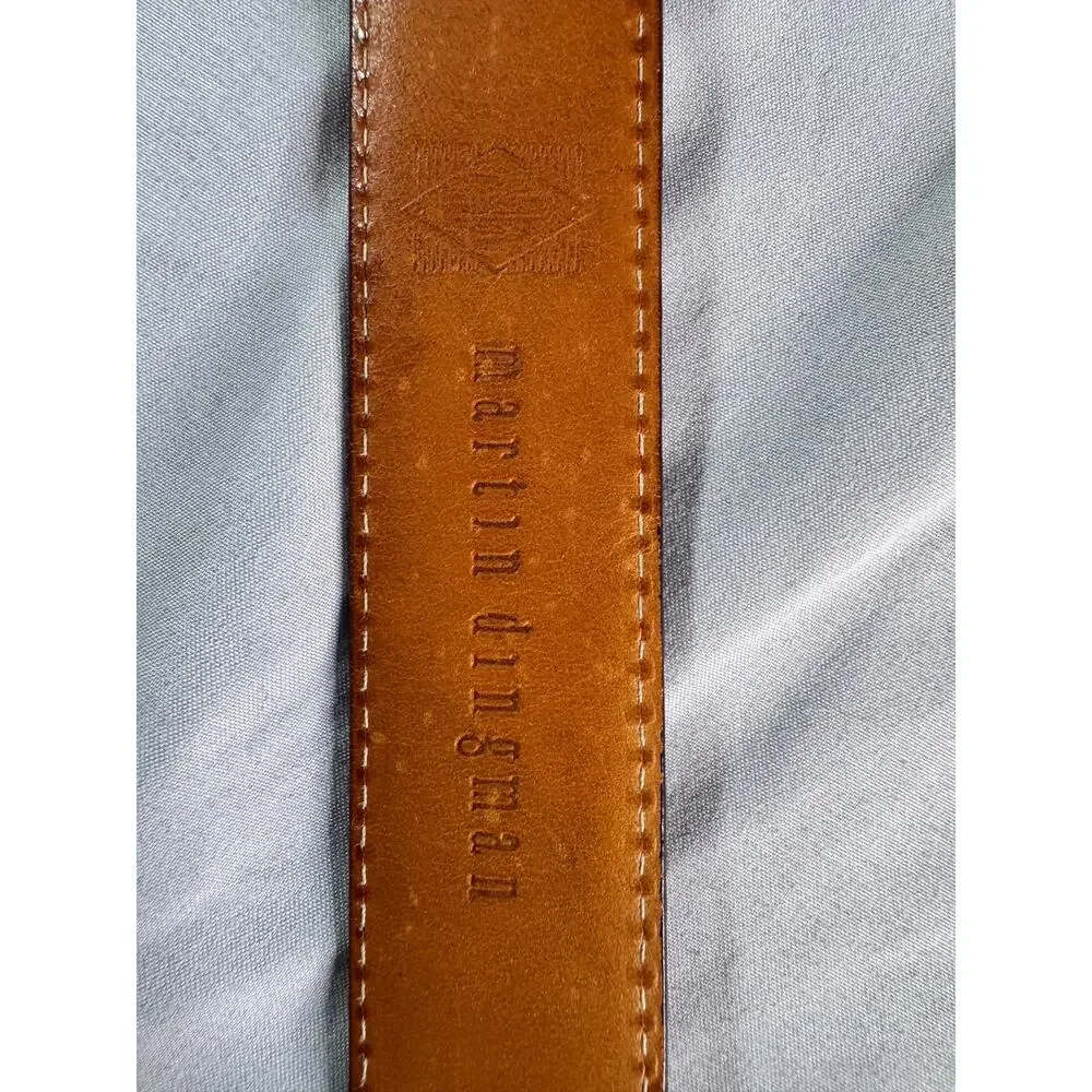 Martin Dingman Brown Full Grain Leather Belt Solid Brass Buckle Size 38 USA